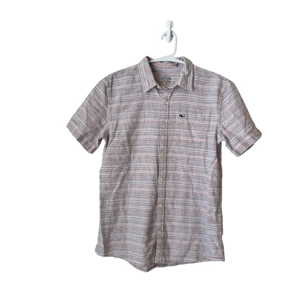 Vineyard Vines Mens XL Striped Linen Cotton Short Sleeve Button Down 3W001834